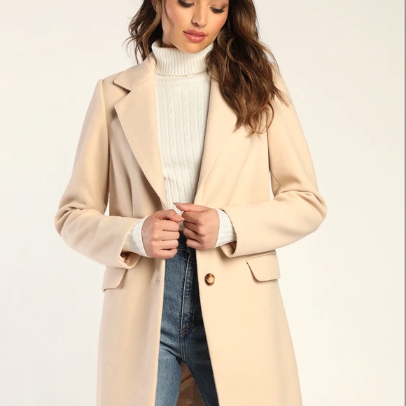 Lulus Chic Feelings Cream Long Sleeve Coat White - Size S - Picture 2 of 6